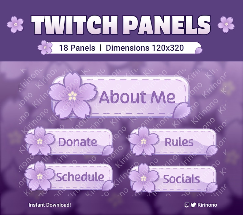 18 Sakura Lavender Twitch Panels | Kawaii | Cute | Purple | Soft ...
