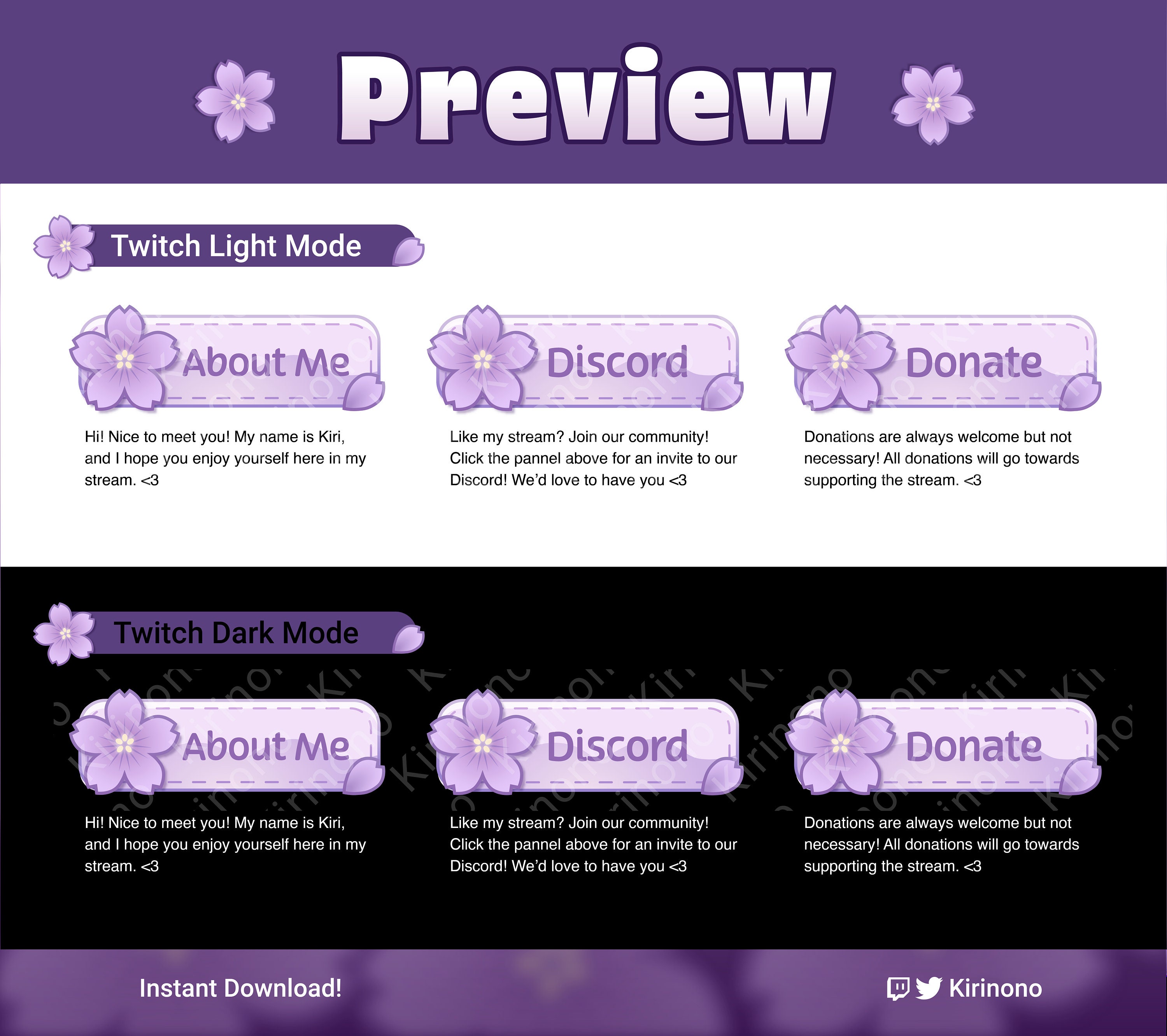 18 Sakura Lavender Twitch Panels | Kawaii | Cute | Purple | Soft ...
