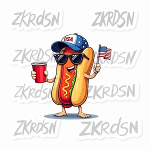 Vaterländischer Hot Dog PNG | Lustiges 4. Juli Sublimationsdesign | USA Cartoon Clipart fürs Grill Shirt