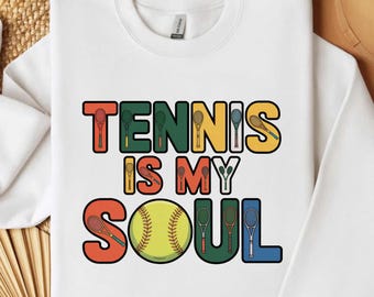 El tenis es mi alma PNG: Clipart de raqueta colorida para sublimación (descarga digital de 300 DPI)