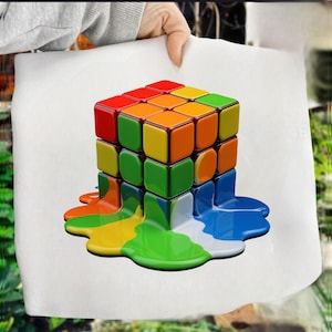 Melting Rubik's Cube PNG: Retro Gamer Sublimation Design (Digital Download