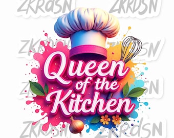 Queen of the Kitchen Watercolor PNG: Chef Design Digital Download