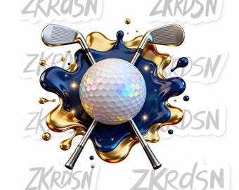 Luxury Golf PNG: 3D Gold & Blue Splash, Sports Design (Digital Download)