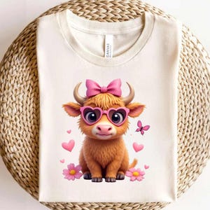 Highland Cow PNG: Heifer Sublimation Design with Pink Butterflies (Digital Download Png)