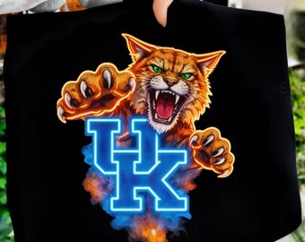 UK Wildcats PNG | Roaring Mascot, Neon UK Letters (Digital Download)