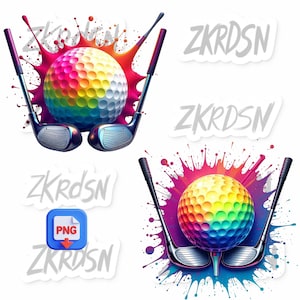 Pelota de golf arcoíris PNG: Diseño de sublimación, clipart deportivo (descarga digital)