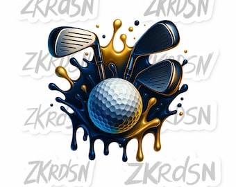 Gold and Blue Golf Ball Splash PNG: Luxury Sports Design (Digital Download)