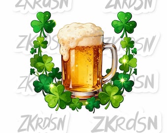 Chope de bière de la Saint-Patrick Clipart | Shamrock PNG (Téléchargement numérique)