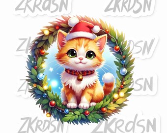 Christmas Cat PNG: Holiday Kitten Clipart for Mugs, Cards (Digital Download)