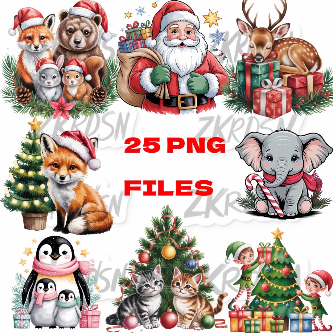 Watercolor Christmas Clipart – Kawaii PNG Bundle (commercial Use) - Etsy