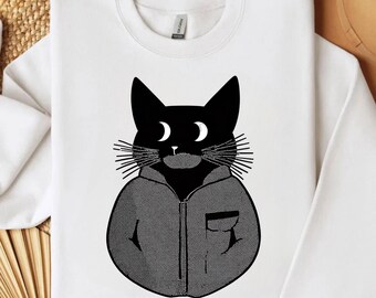 Gothic Black Cat PNG: Moon Eyes Witchy Clipart (Digital Download)