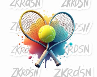 Watercolor Tennis Racket Clipart: Colorful Splash Design (PNG Digital Download)