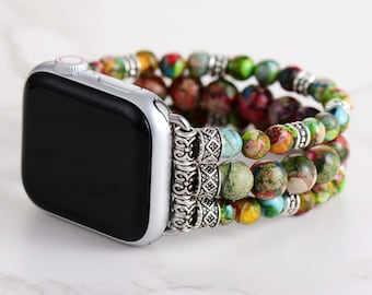 Colorful Jasper Beaded Apple Watch Strap | Band 38mm 40mm 41mm 42mm 44mm 45mm | Compatible with all Apple Watch Series