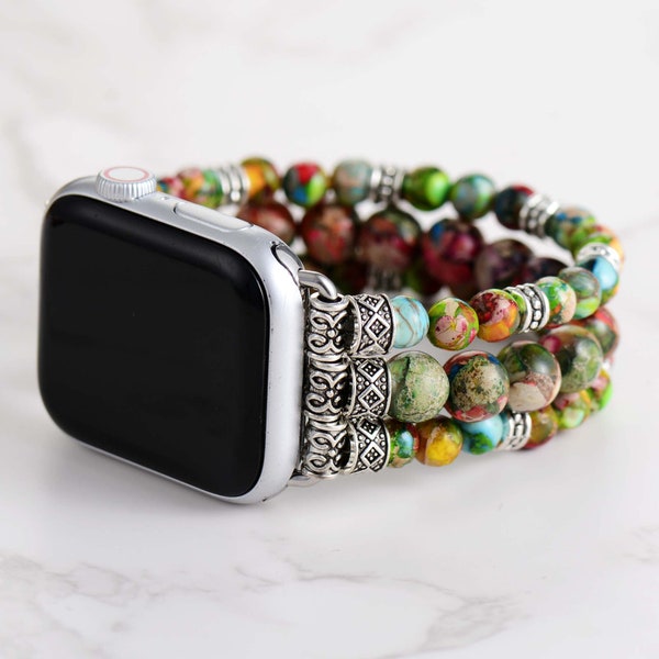 Colorful Jasper Beaded Apple Watch Strap | Band 38mm 40mm 41mm 42mm 44mm 45mm | Compatible with all Apple Watch Series