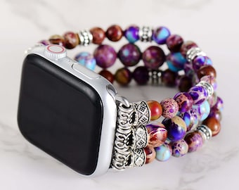 Purple Jasper Natural Stone Apple Watch Strap | Band 38mm 40mm 41mm 42mm 44mm 45mm 46mm 49mm | Compatible with all Apple Watch Series