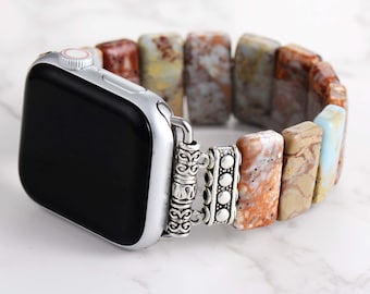 Amazonite Natural Stone Apple Watch Strap | Band 38mm 40mm 41mm 42mm 44mm 45mm | Compatible with all Apple Watch Series