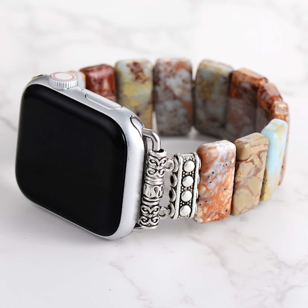 Amazonite Natural Stone Apple Watch Strap | Band 38mm 40mm 41mm 42mm 44mm 45mm | Compatible with all Apple Watch Series