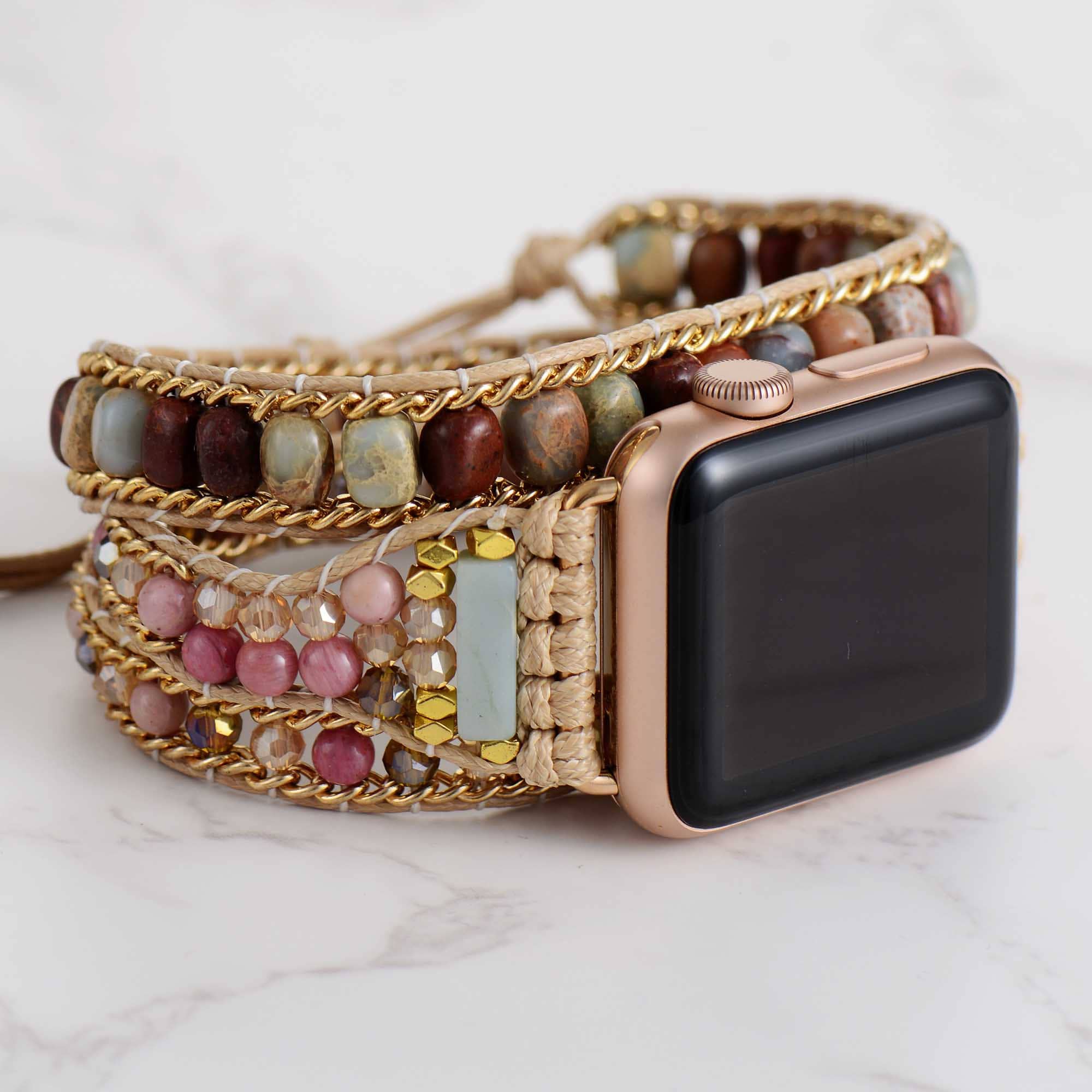 Colorful Jasper Rhodonite Beaded Apple Watch Strap | Band 38mm 40mm 41mm 42mm 44mm 45mm 46mm 49mm | Compatible with all Apple Watch Series