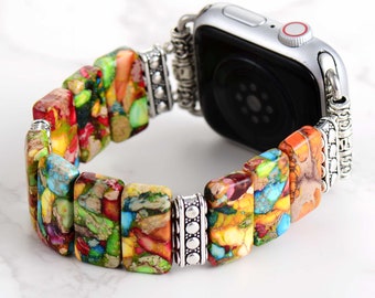 Colorful Jasper Beaded Apple Watch Strap | Band 38mm 40mm 41mm 42mm 44mm 45mm 46mm 49mm | Compatible with all Apple Watch Series