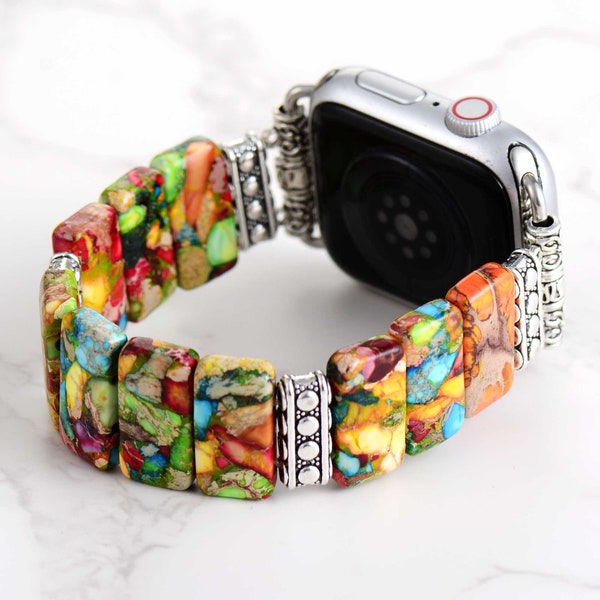 Colorful Jasper Beaded Apple Watch Strap | Band 38mm 40mm 41mm 42mm 44mm 45mm | Compatible with all Apple Watch Series