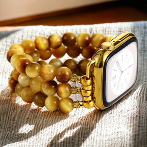 Golden Yellow Tiger Eye Beaded Apple Watch Strap | Band 38mm 40mm 41mm 42mm 44mm 45mm | Compatible with all Apple Watch Series