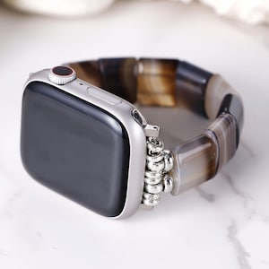 Natural Agate Stone Silver Apple Watch Strap | Band 38mm 40mm 41mm 42mm 44mm 45mm 46mm 49mm | Compatible with all Apple Watch Series