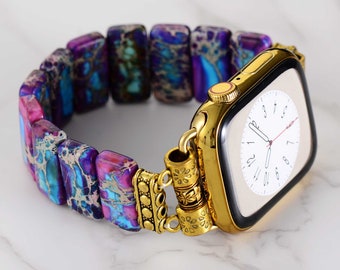 Purple Jasper Natural Stone Apple Watch Strap | Band 38mm 40mm 41mm 42mm 44mm 45mm | Compatible with all Apple Watch Series