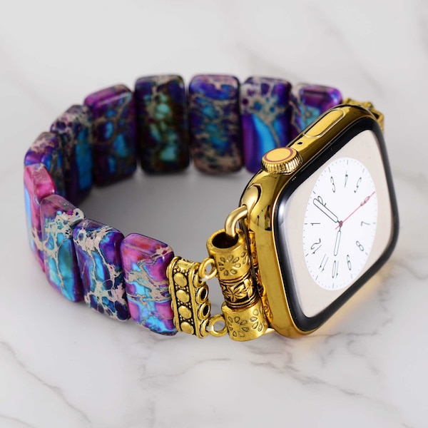 Purple Jasper Natural Stone Apple Watch Strap | Band 38mm 40mm 41mm 42mm 44mm 45mm | Compatible with all Apple Watch Series