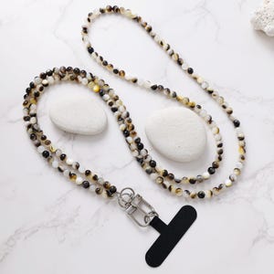 Natural Shell Beads Cross Body Phone Strap | Natural Stone Phone Chain Bead Strap | Strap Card iPhone Casing | Rotatable Hooks Clasp