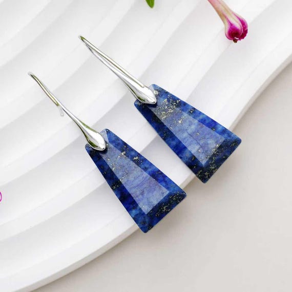 Lapis lazuli Teardrop Earrings: Sterling Silver Handmade Jewelry