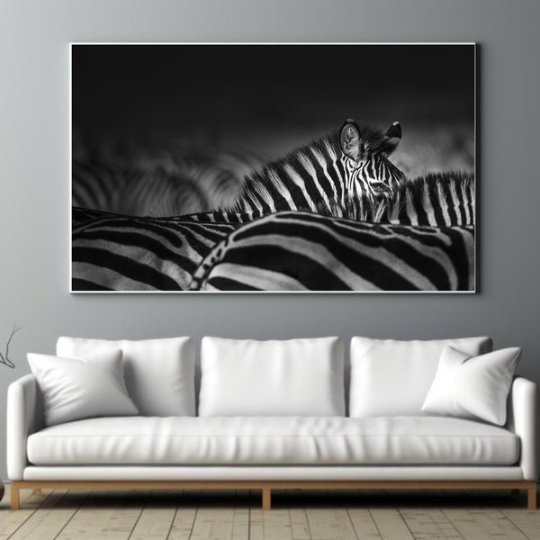 Zebra Canvas Wall Art, Large Framed Zebra Print Home Décor Wall Art, Aesthetic Room Décor For Office, Living Room Art Print, Bedroom Art