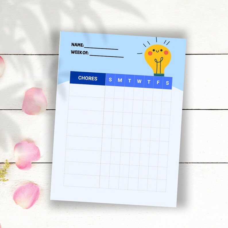 Teen Chore Chart Printable Chart Productivity Planner - Etsy