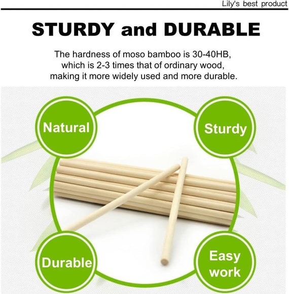 HOPELF 25pcs Dowel Rods Wood Sticks Wooden Dowel Rods - 1/4 x 12 inch Unfinished Bamboo Sticks - for Crafts and DIYers