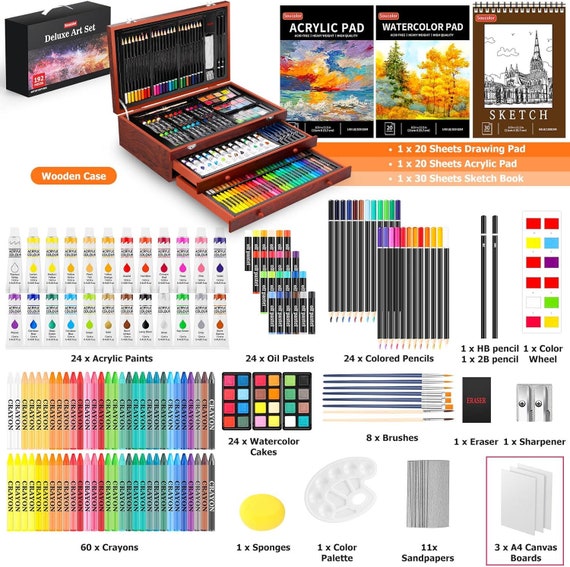 U.S. Art Supply 162-Piece Deluxe Mega Wood Box Art Painting and