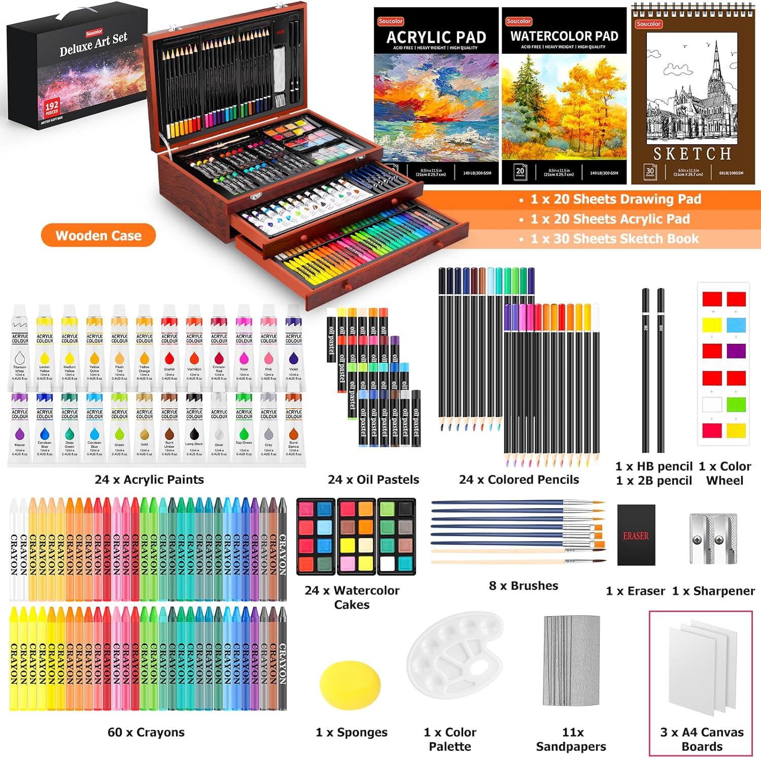 Art Supplies, 84-Piece Art Set Drawing Supplies in Wooden Case, Painting,  Drawing & Art Kit for Adults Beginners, Watercolor Pencils, Watercolor  Cakes, Oil Paint, Sketch Pencils : : Home