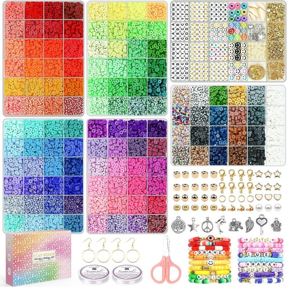 Clay Beads 6000 Pcs 2 Boxes Bracelet Making Kit - 24 Colors Polymer Clay  Beads for Bracelet Making - Jewelry Making kit with Gift Pack - Bracelet