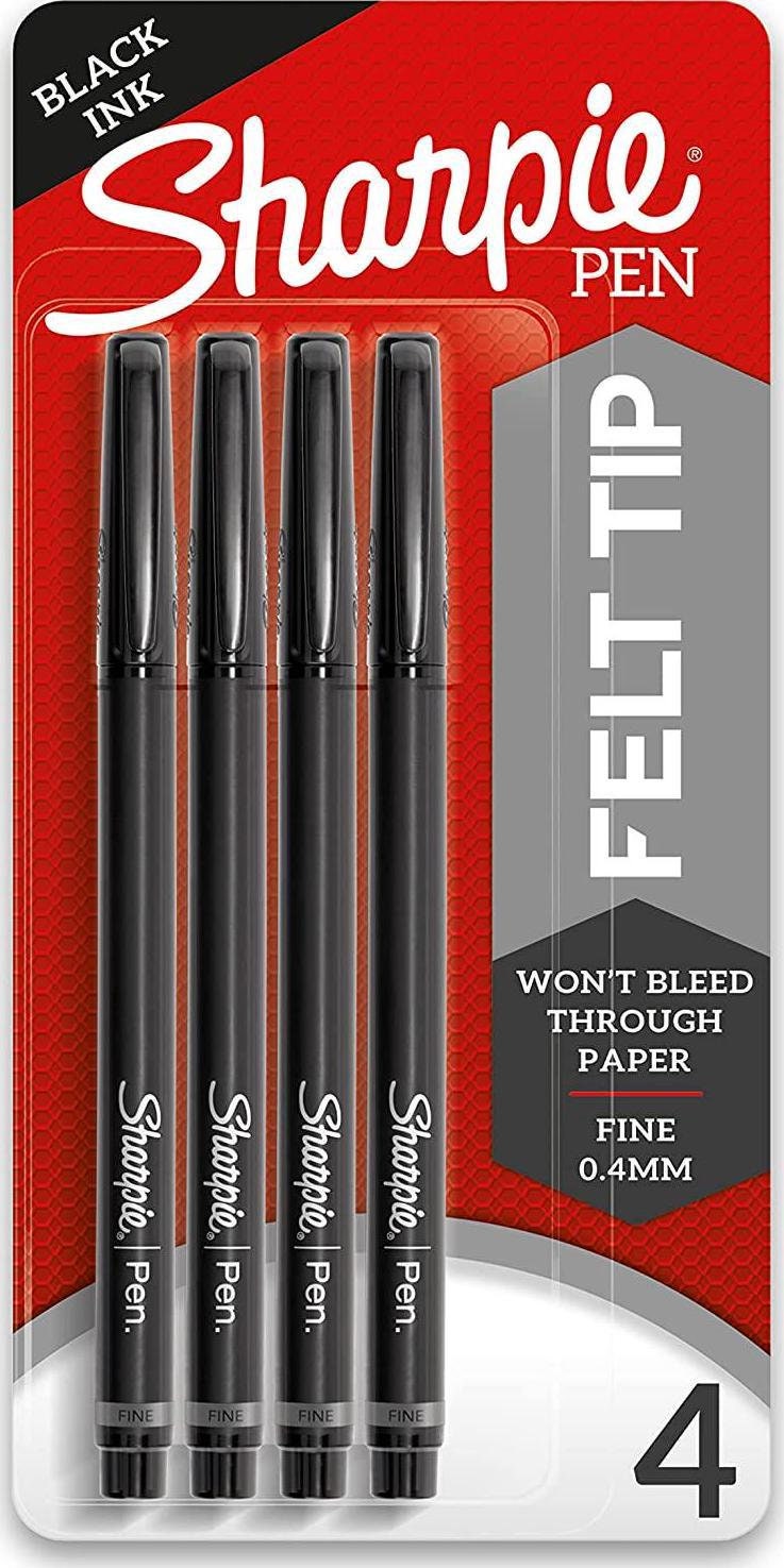 Inc. Optimus Felt Tip Fine Point Pens, No Bleed Black Ink, 4 Pack, 8 Pens  Total