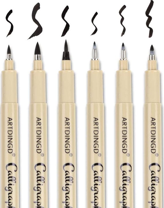 Calligraphy Brush Pens, Hand Lettering Pens, Pack of 6 Brush