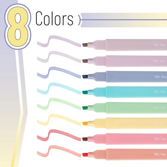 Mr. Pen Aesthetic Cute Pastel Highlighters Set, 8 Pcs, Chisel Tip