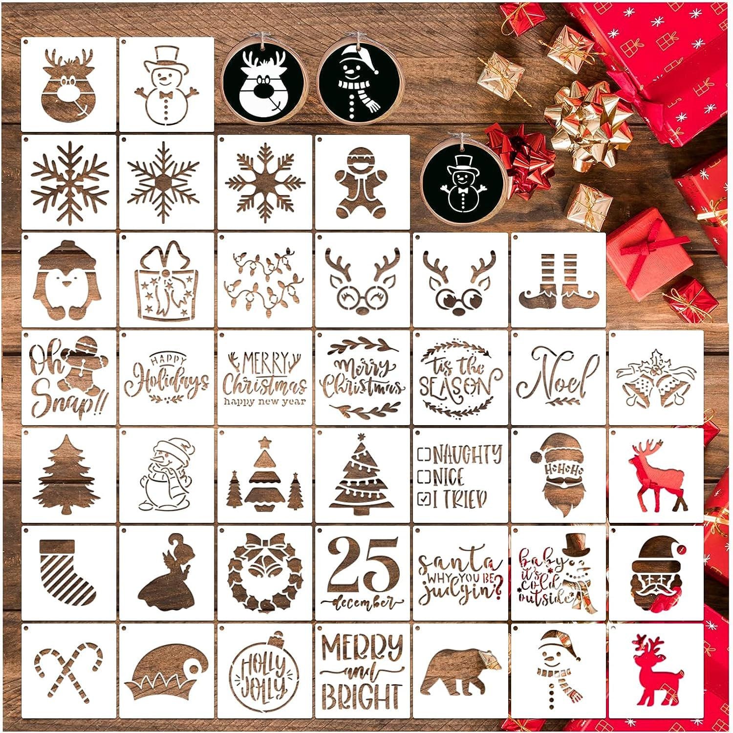 Large Christmas Stencils for Painting on Wood Reusable, 12 Inches Holiday  Xmas Merry Christmas Stencils for Wood Sign Fabric Canvas Windows DIY  Crafts