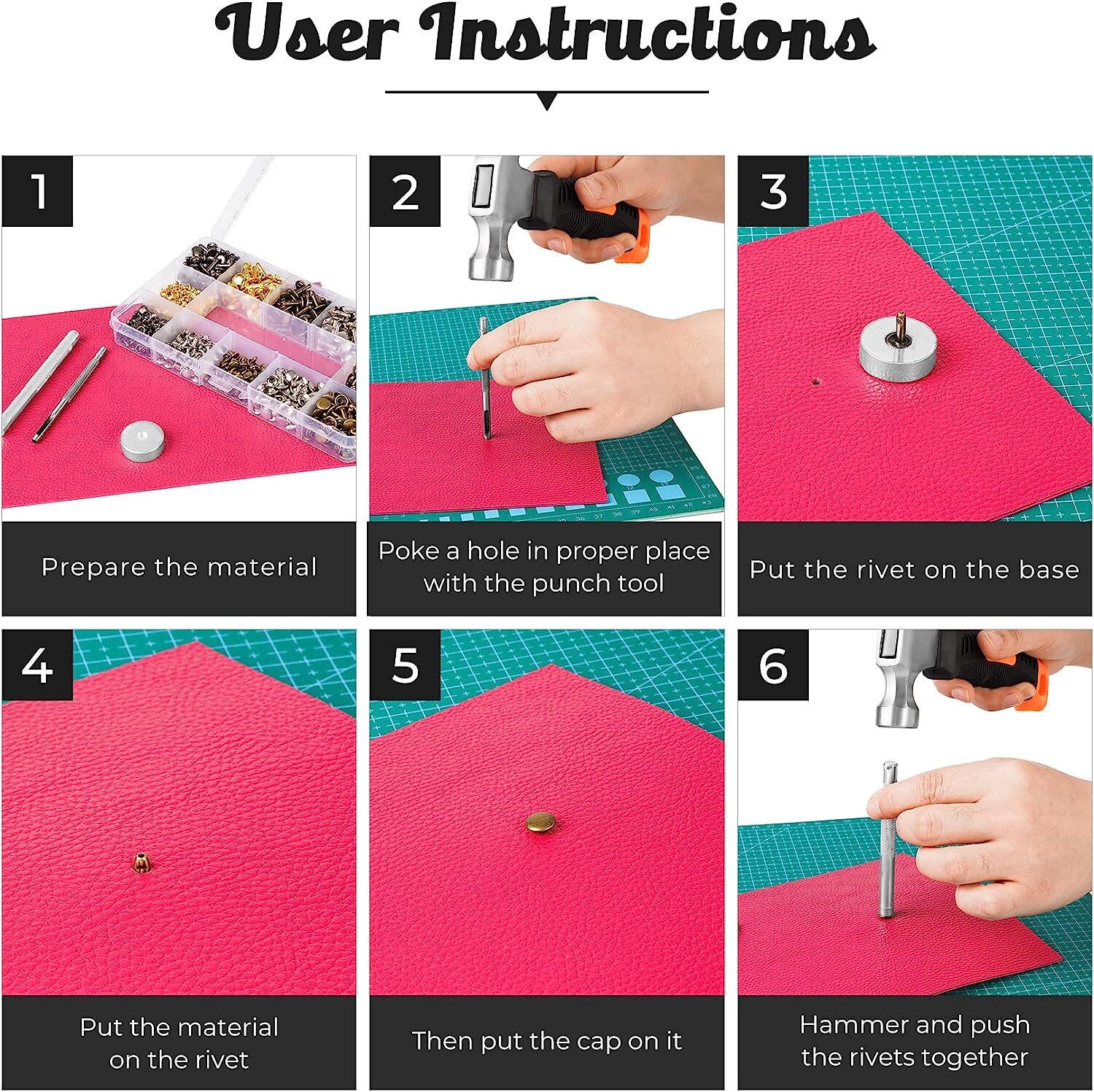 420 Sets Leather Rivets Kit, Double Cap Brass Rivets Leather Studs With