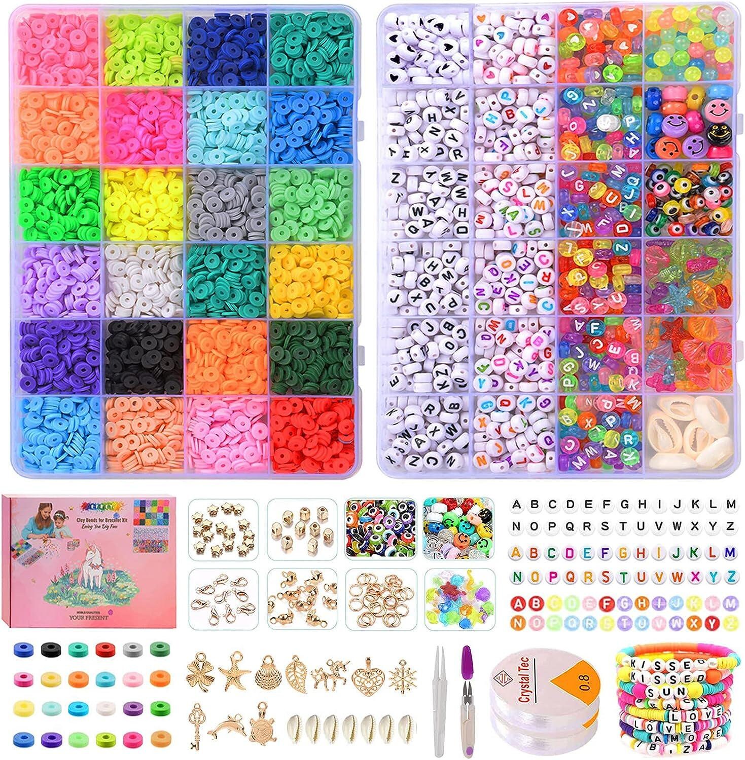 4800pcs Clay with Letter Beads for Bracelets, 20 Colors 6mm Flat Polymer  Clay Spacer Beads with Elastic String and Pendant - Set 