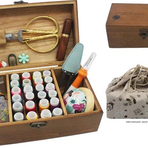  Sewing Kit Wooden Box with Cute Sewing Accessories