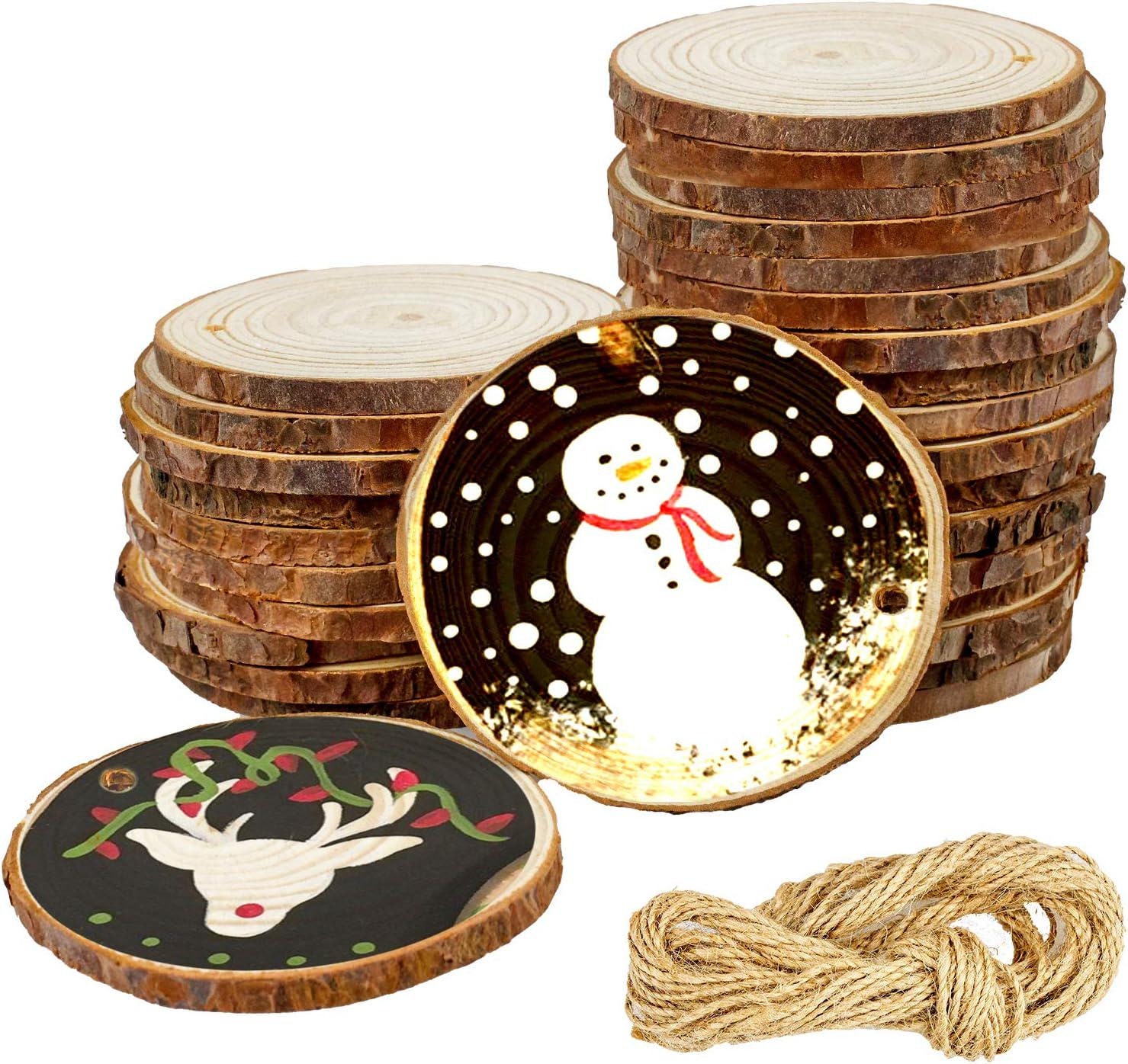 Coadura Unfinished Natural Wood Slices 30pcs 3.5-4 inch Round Wood Discs for Crafts Wood Christmas Ornaments,Wedding Centerpieces Paintings DIY