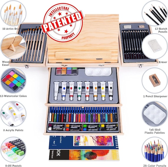 85 Piece Deluxe Wooden Art Supplies, Art Kit With Easel and