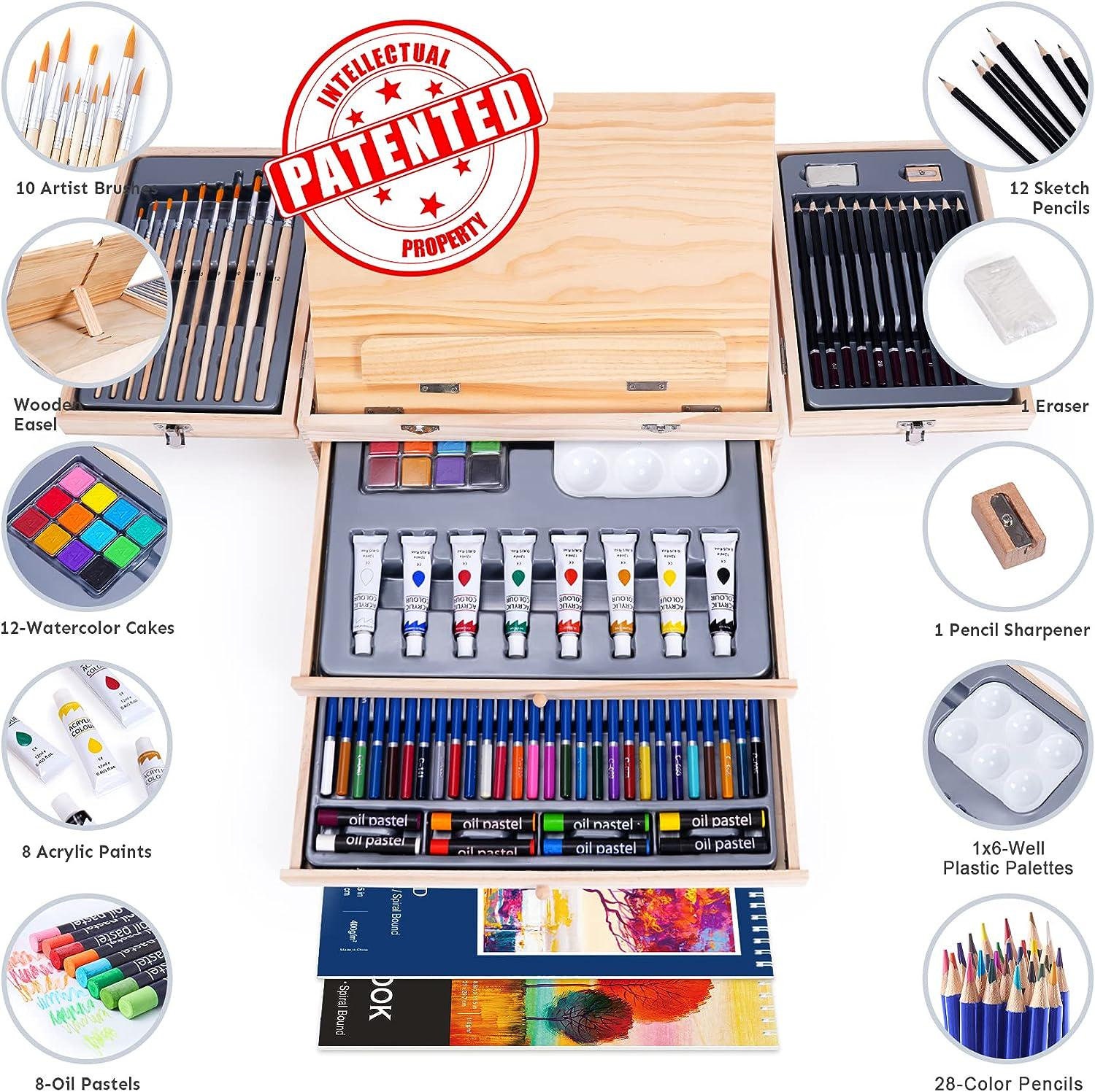 Art Supplies, 150-Pack Deluxe Wooden Art Set Crafts Drawing Painting Kit  with 1 Coloring Book, 2 Sketch Pads, Creative Gift Box for Adults Artist  Beginners Kids Girls Boys 