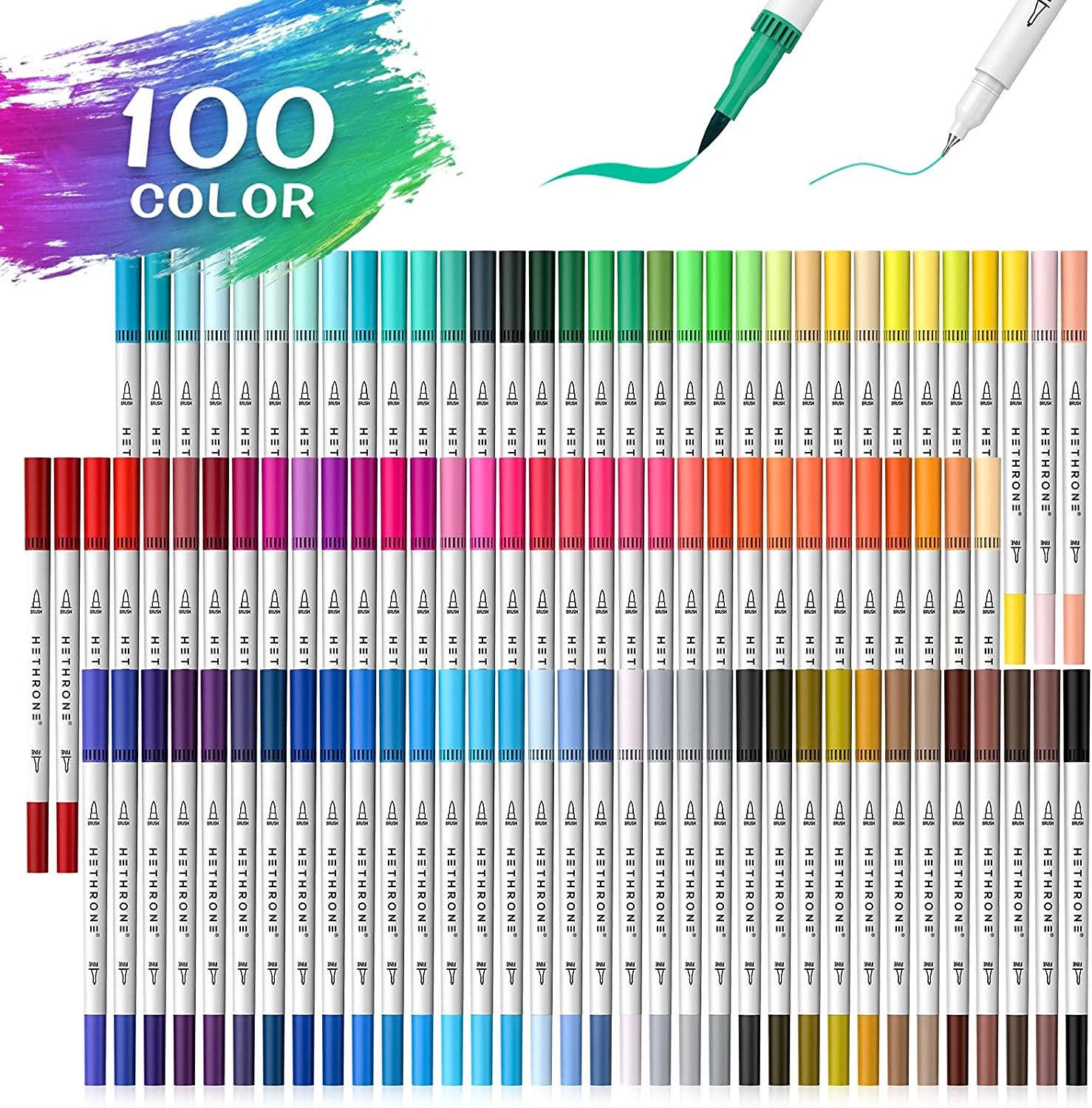 Hethrone 100 Colors Dual Brush Pens Colored Markers With 0.4mm