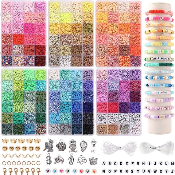 14000pcs, 136 Colors Clay Beads for Bracelet Making Kit Flat Round Polymer  Clay Beads Spacer Heishi Beads for Jewelry Making With Pendant 