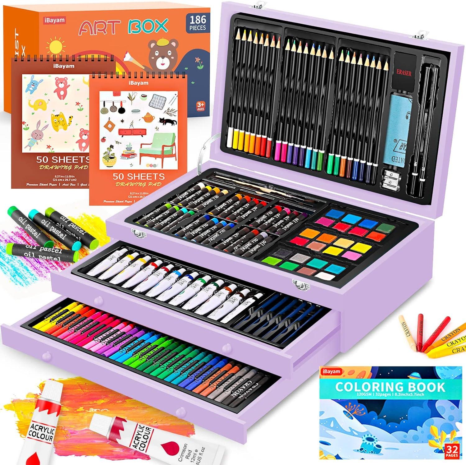 175 Piece Deluxe Art Supplies, Art Set with 2 A4 Drawing Pads, 24 Cherry