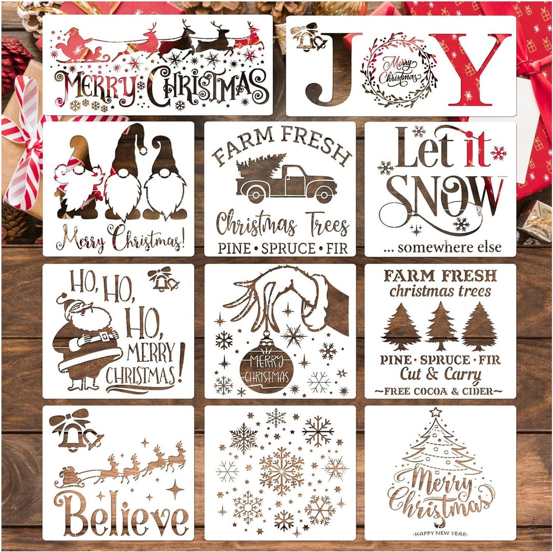 Large Christmas Stencils for Painting on Wood Reusable Merry Etsy